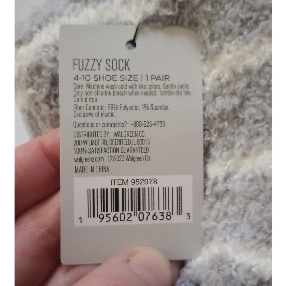 NWT West Loop Gray / White Striped Fuzzy Socks sz 4-10 Womens Warm Cozy Comfort